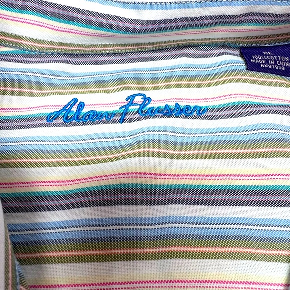 Alan Flusser Long Sleeve Striped Button Down Collar Pocket XL - Picture 4 of 5